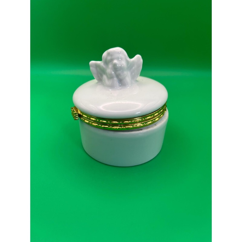 Blank 2x2 Angel Porcelain Hinged Box Kit DIY Ceramic Craft Supply White Gold